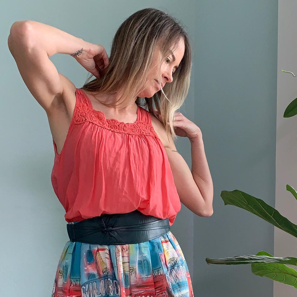 Anthropologie Cotton Silk Blend Sheer Flowy Tank